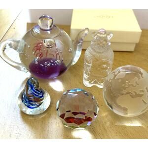 Vintage Paperweights crystal glass colorful Lot of 5 Kisses Globe Teapot Viking